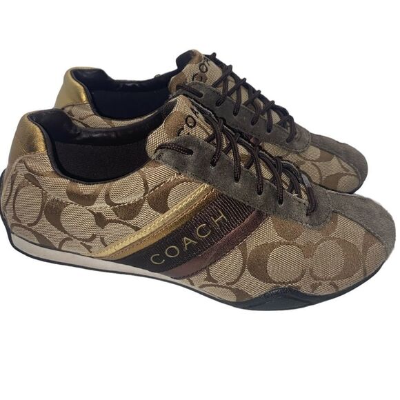 COACH JAYME Wm’s Sz 6 Brown Suede Trim Tan Signature C Fabric Sneaker Shoes - Picture 3 of 8